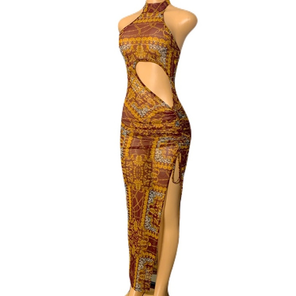 Chic Asymmetrical Brown Cut-Out Dress